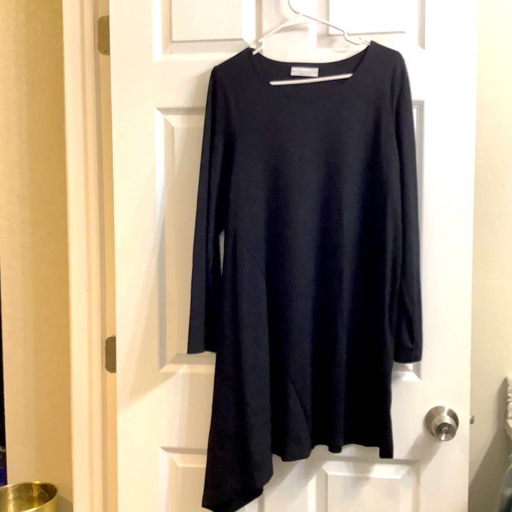 Assymetrical Black Long Sleeve Midi dress